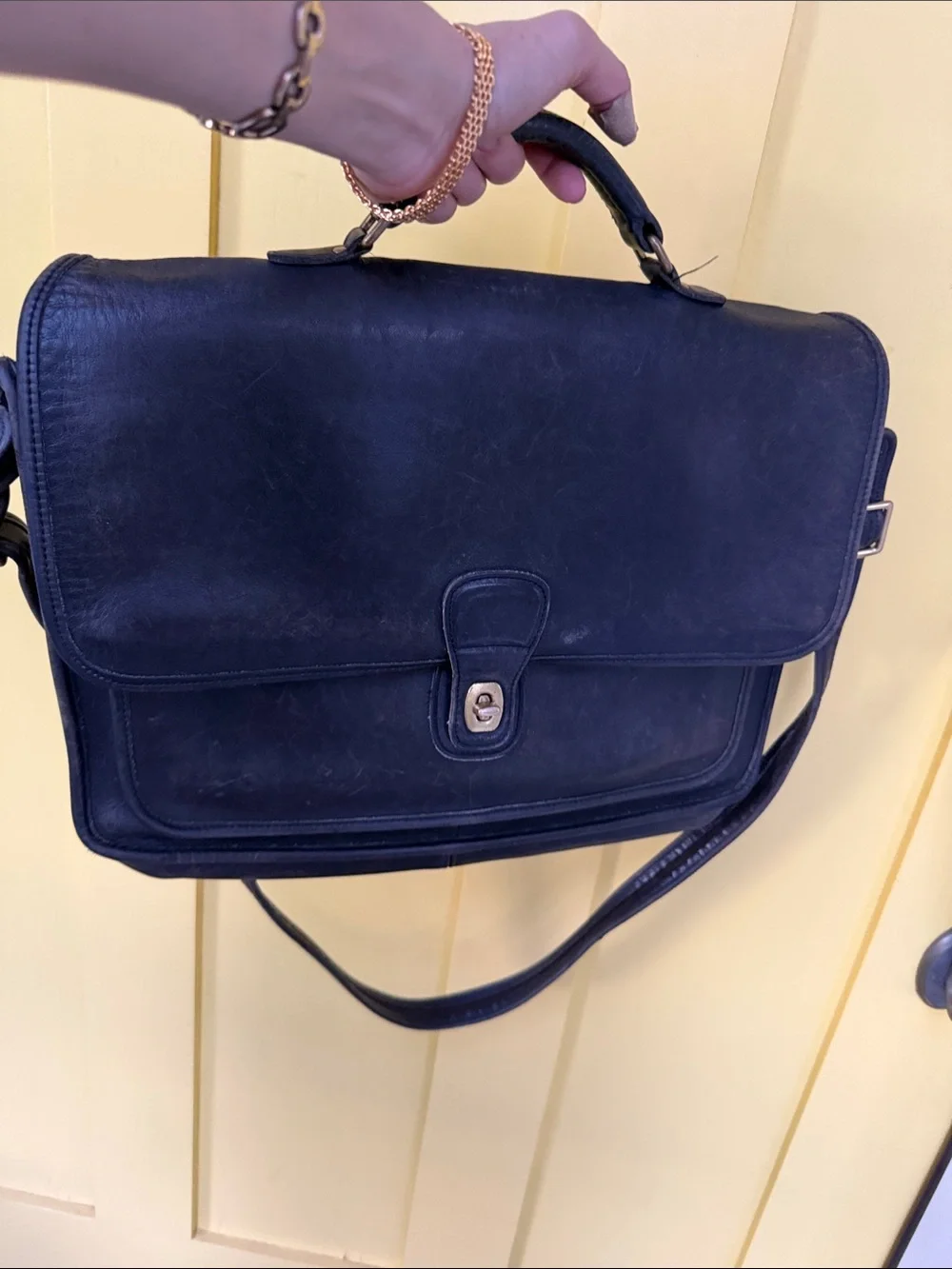 Coach Black Leather Briefcase Messenger with Top Handle